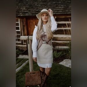 Stylish Beige Dress with White Accents